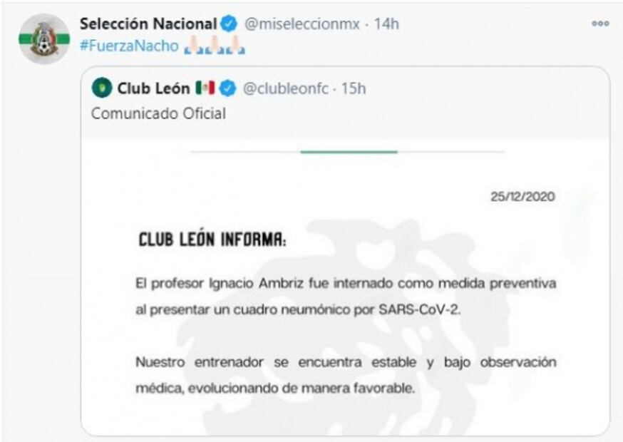 Equipos de la Liga MX se solidarizan con Nacho Ambriz tras ser hospitalizado