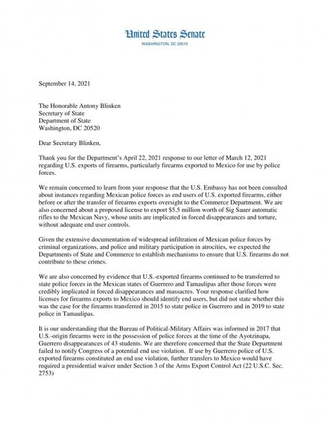 Senadores en EU piden suspender venta de armas a Marina y policías mexicanas