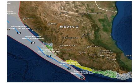 Activan Alerta Amarilla en Michoacán, Colima, Jalisco y Guerrero por tormenta Narda