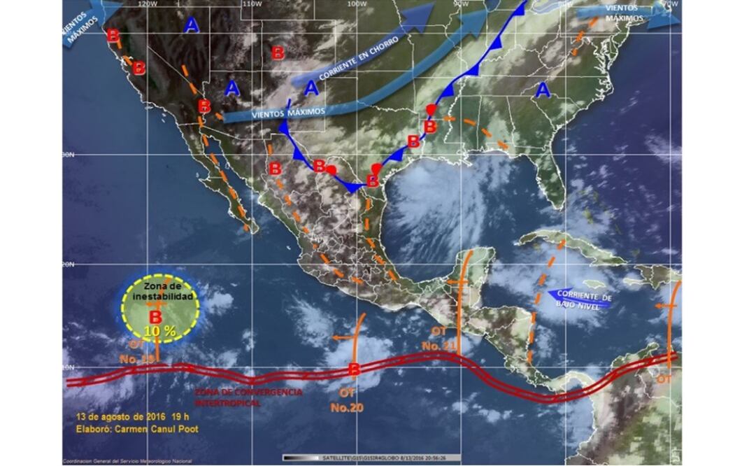 Imagen del Servicio Meteorológico Nacional difundida por Conagua de los fenómenos que afectan a la república mexicana. /Especial