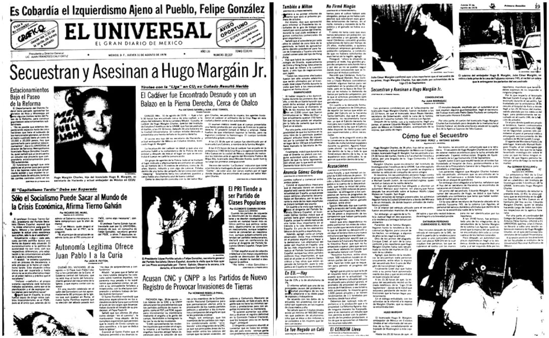 Con imágenes del archivo de EL UNIVERSAL, recordamos el caso del asesinato de Hugo Margáin Charles en el que se vio involucrado la Liga Comunista 23 de septiembre. Fotos: archivo El Universal