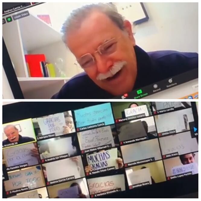 El profesor Bautilio Lorenzo recibió una grata sorpresa por parte de sus alumnos. Foto: Captura de pantalla