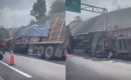 VIDEO: Tráiler se vuelca en Circuito Exterior Mexiquense; no se reportan heridos de gravedad