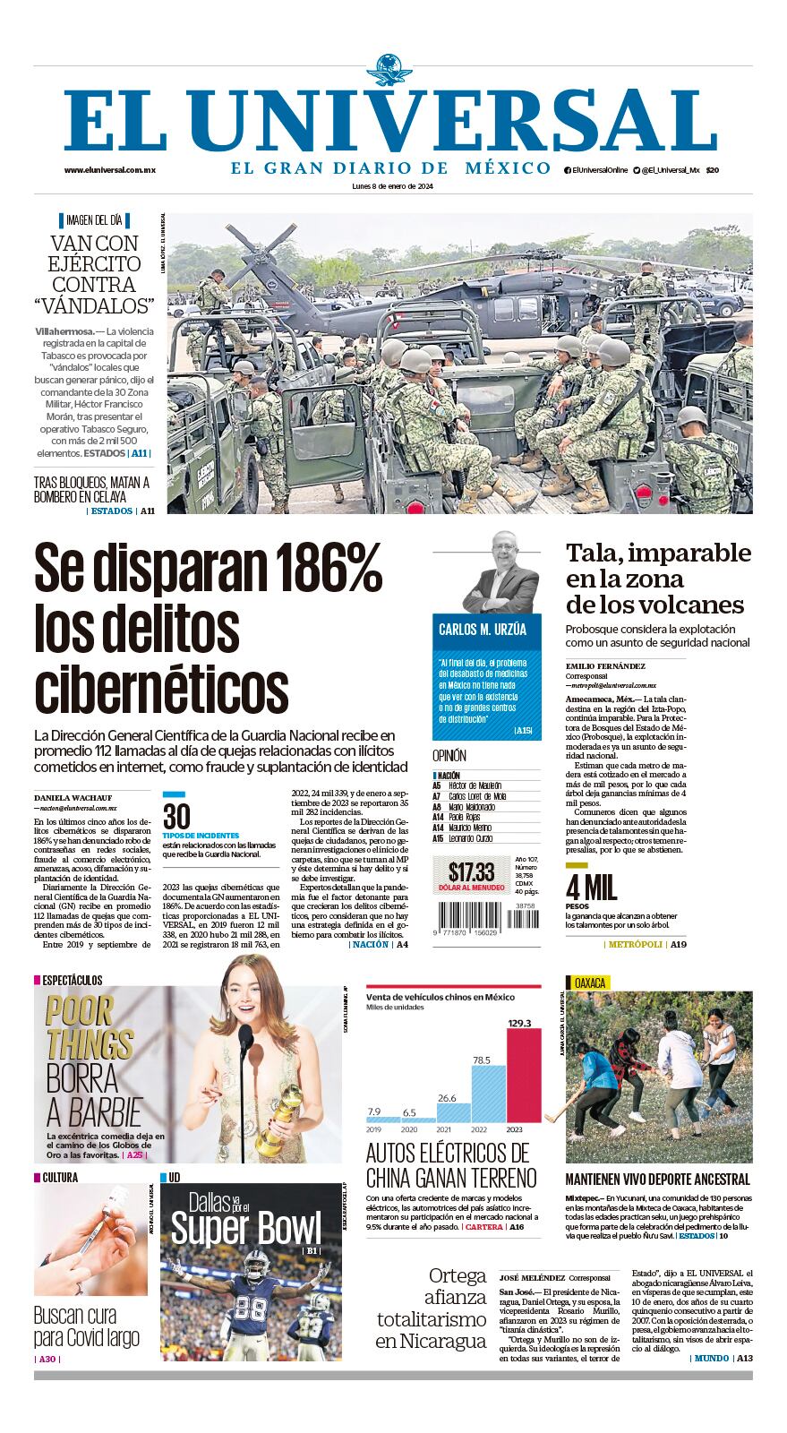 Portada impresa 08 de enero del 2024