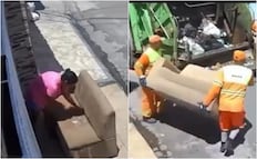 Camión de basura se lleva sofá que habían puesto a secar; video de viraliza en redes