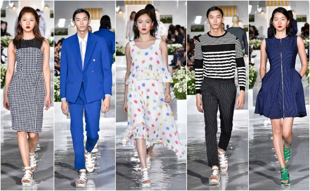 Steve J & Yoni P apostó por líneas tanto en vestidos, blusas y faldas como en sweatters, blazers y pantalones masculinos