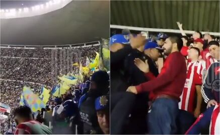 Barras de América y Chivas chocan dentro del Estadio Azteca durante el Clásico Nacional