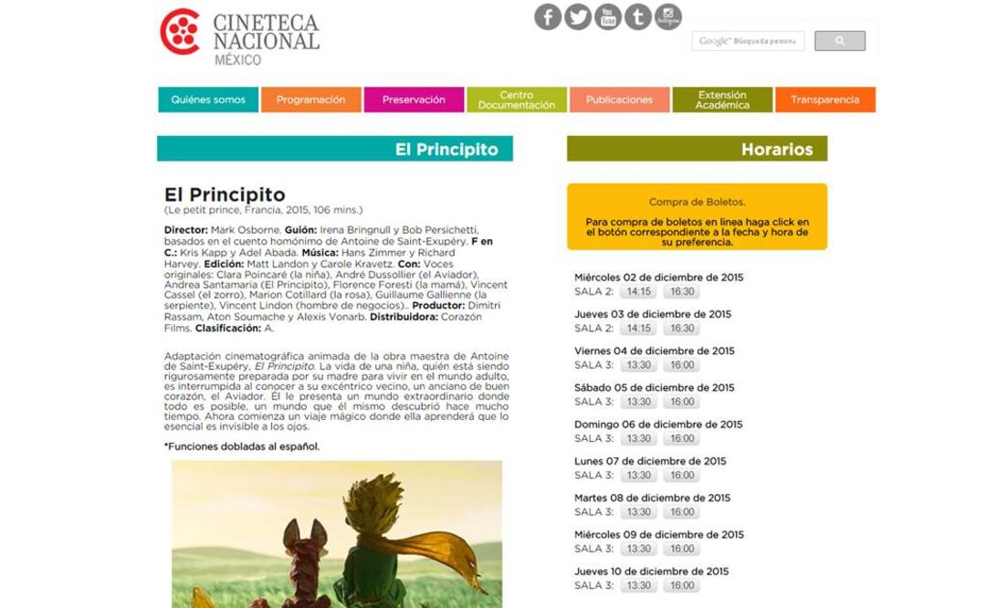 Para comodidad de los asistentes, se podrá elegir la sala, asiento y hora deseada en cada función. Los boletos continuarán con su precio habitual de 40 pesos, excepto los martes y miércoles, que tienen un costo habitual de 25. FOTO: Cineteca Nacional.