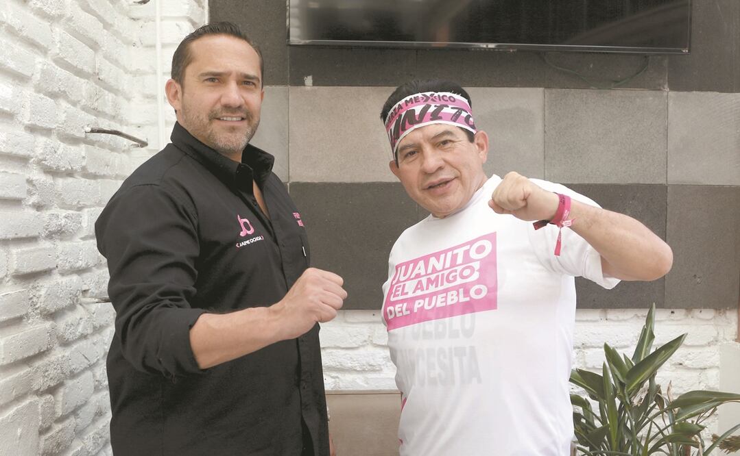 Jaime Ochoa, líder capitalino de Fuerza por México, y Juanito, con su tradicional cinta pero rosa, el color del partido. Foto: CARLOS MEJÍA. EL UNIVERSAL 