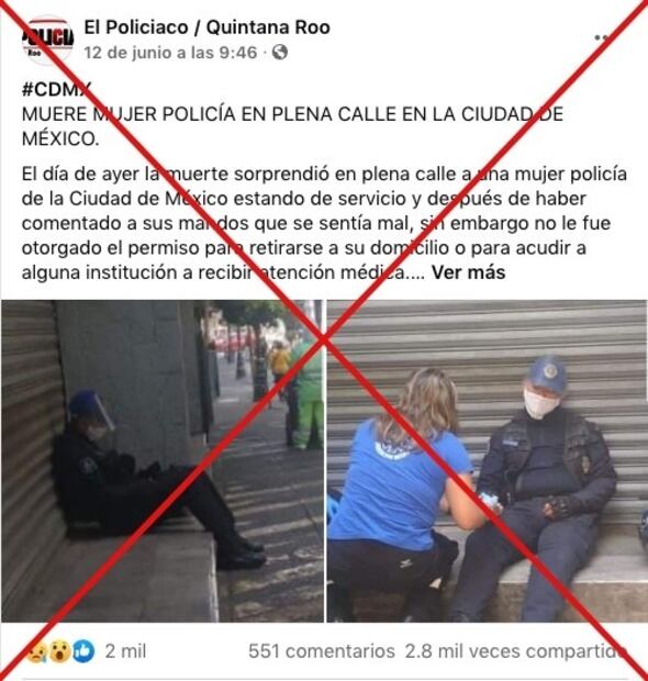 Fake News, imagen de mujer policía fallecida en la calle por Covid