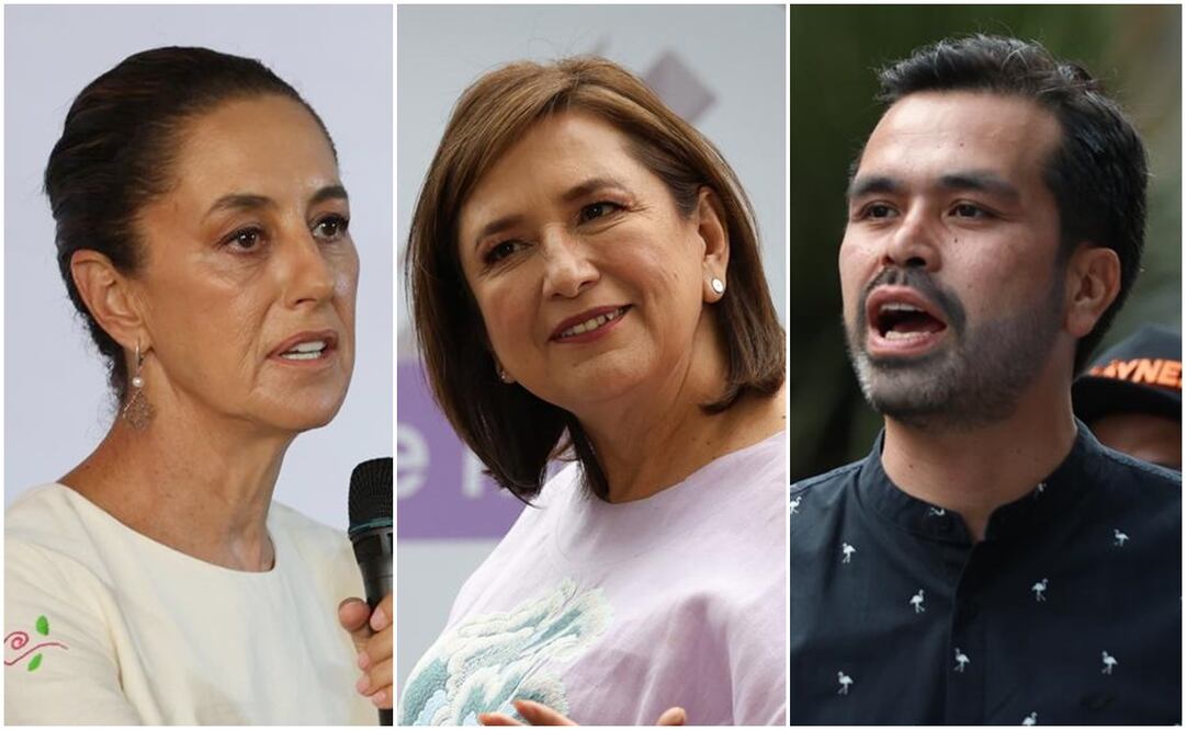 Claudia Sheinbaum, Xóchitl Gálvez, Jorge Álvarez Máynez. Fotos: Diego Simón/EL UNIVERSAL