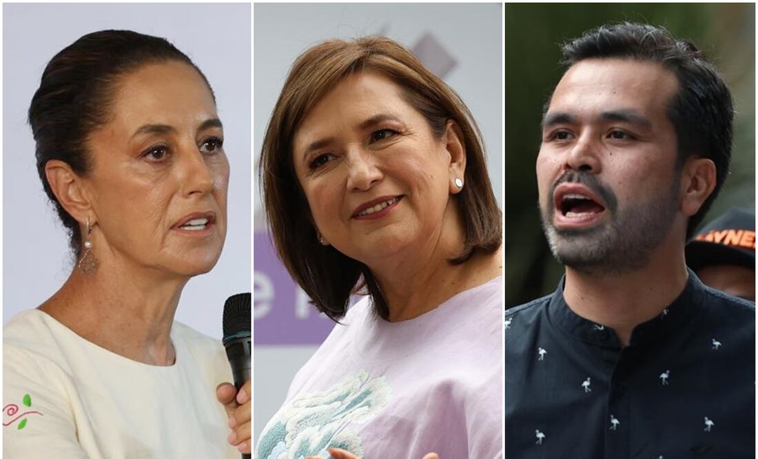 Claudia Sheinbaum, Xóchitl Gálvez, Jorge Álvarez Máynez. Fotos: Diego Simón/EL UNIVERSAL