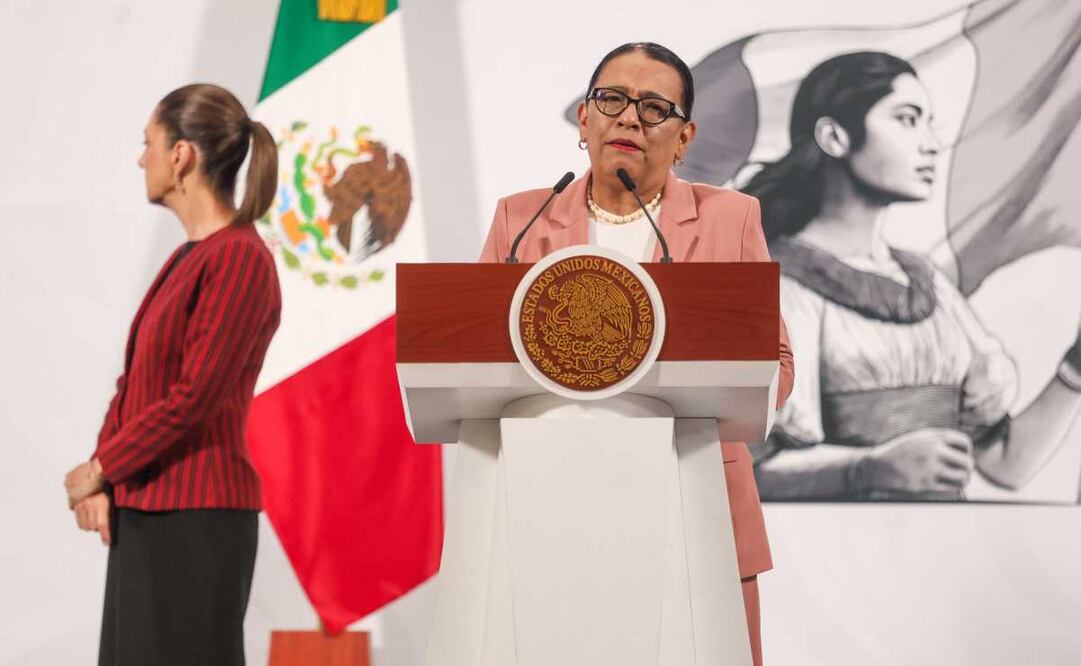 Rosa Icela Rodríguez, titilar de Segob, durante la mañanera de este 20 de mayo del 2025. Foto: Axel Sánchez/ EL UNIVERSAL