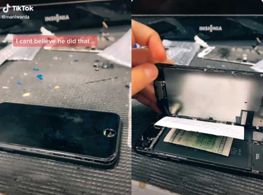 Le ofrecen dinero a un joven técnico para que no repare un celular / Foto: Captura TikTok