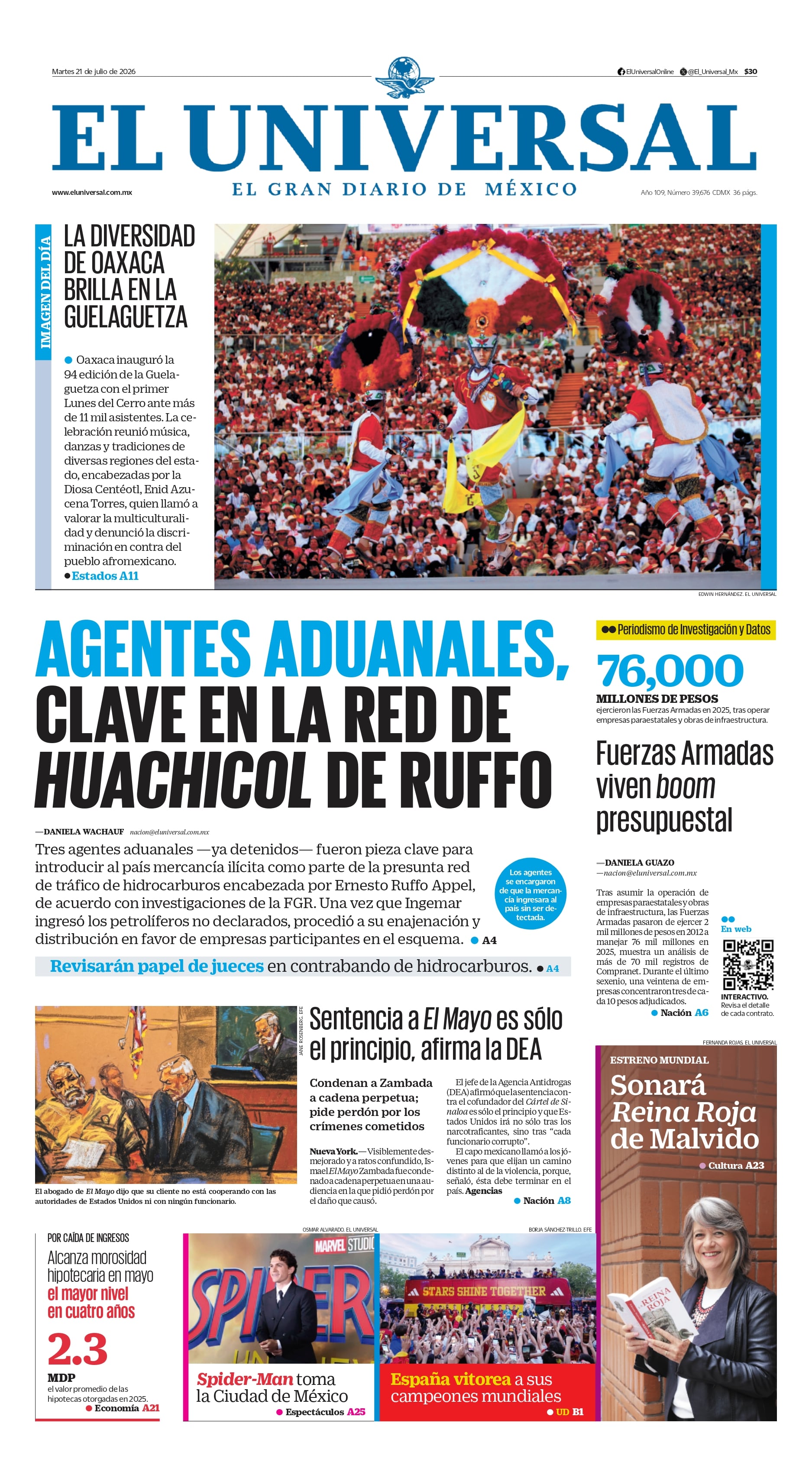 Portada impresa 21 de julio de 2026