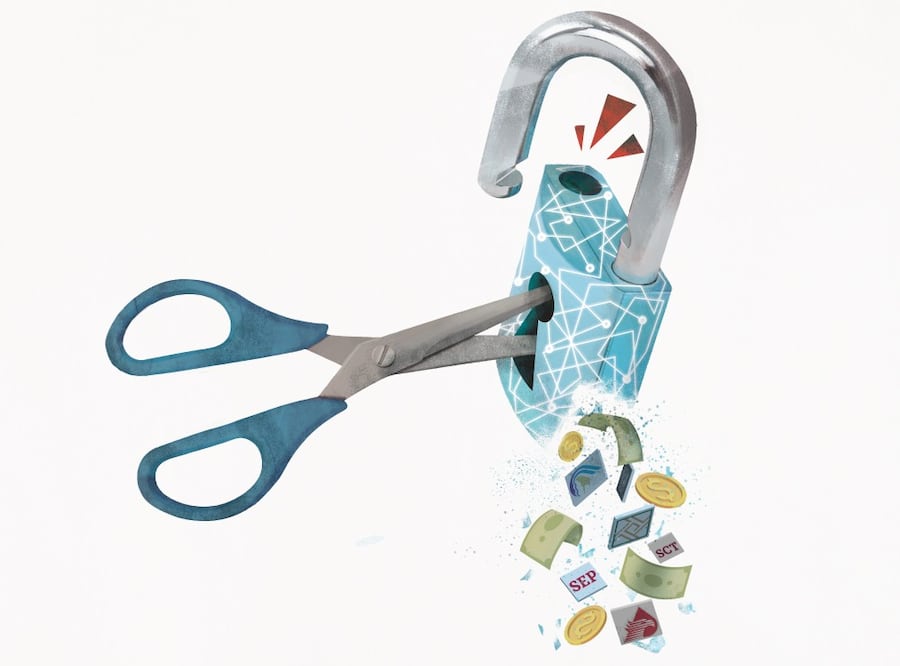 Seis instituciones públicas sufrieron incidentes de ciberseguridad entre 2022 y 2025; cinco de ellas redujeron su gasto en informática en los últimos ocho años. | Ilustración: Liliana Pedraza.