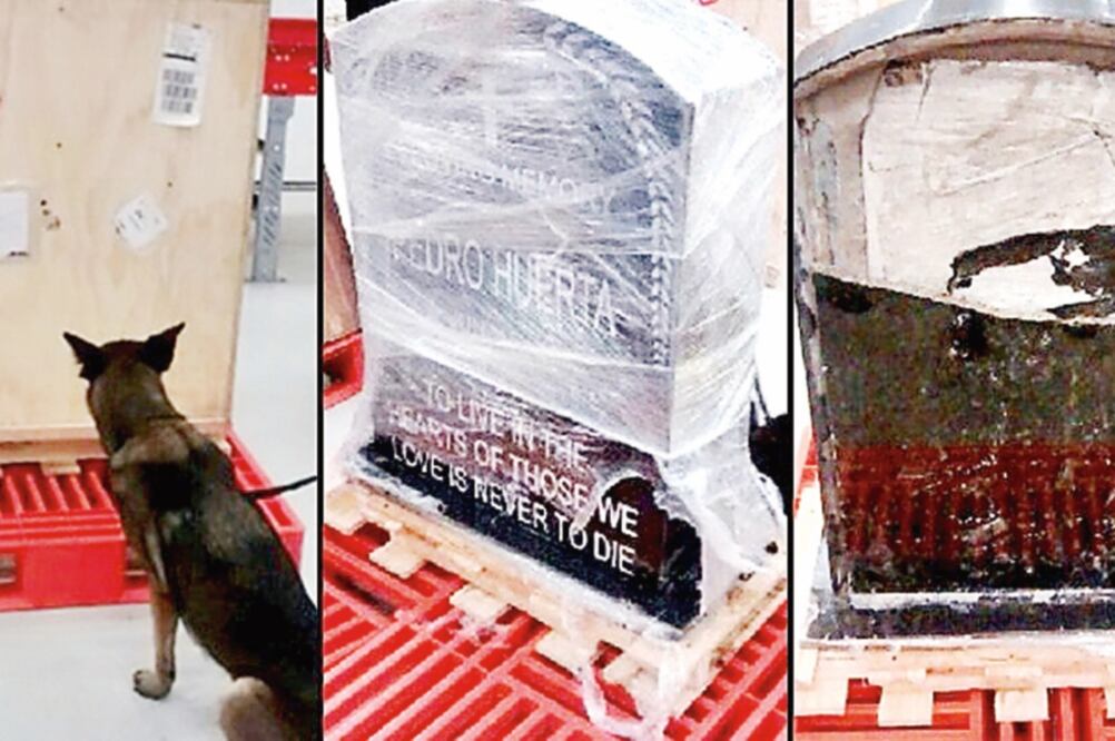 El aseguramiento de la lápida se realizó en el área de carga de una empresa de traslado de paquetería, al revisar una caja (CUARTOSCURO)