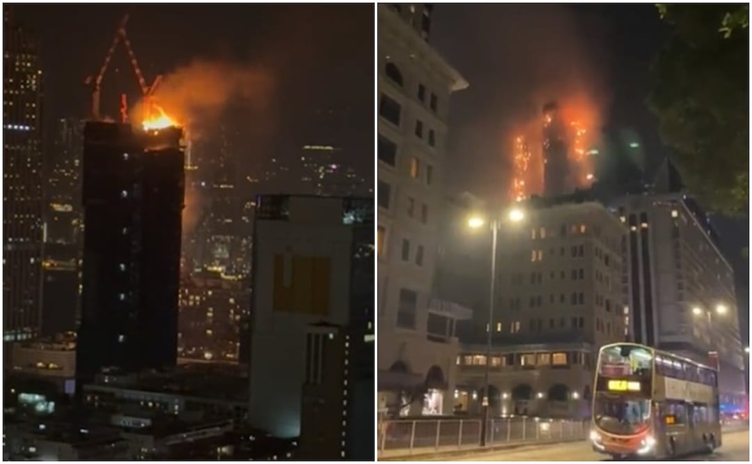 Un enorme incendio envuelve un rascacielos en construcción en Tsim Sha Shui. Foto: Tomada del video