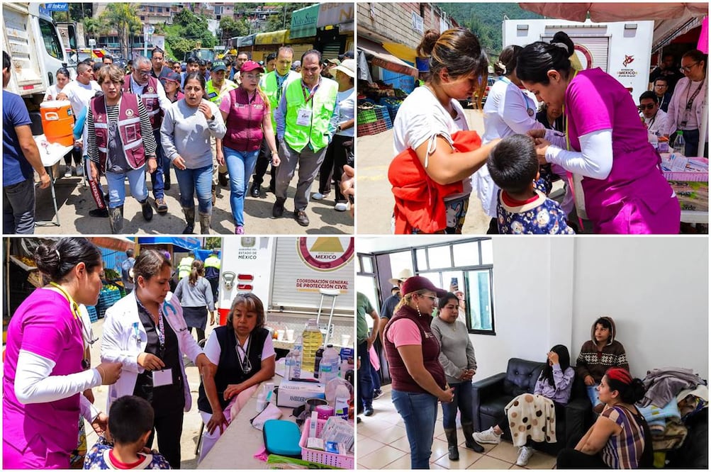 Gobierno del Edomex despliega operativo con personal médico para atender a familias por desgajamiento de cerro en Jilotzingo. Foto: Especial