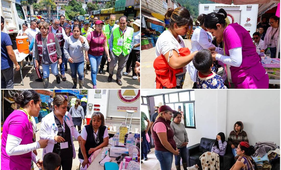 Gobierno del Edomex despliega operativo con personal médico para atender a familias por desgajamiento de cerro en Jilotzingo. Foto: Especial