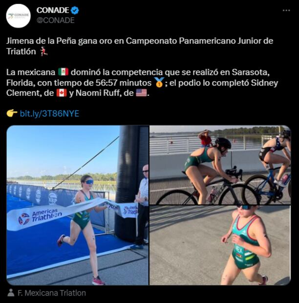 La mexicana Jimena de la Peña se llevó la medalla de oro en el Campeonato Panamericano Junior de Triatlón