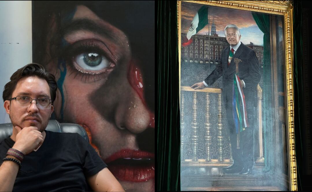 Andrés Manuel López Obrador develó su retrato oficial en Palacio Nacional, obra del pintor Jorge Ermilo Espinosa, un talentoso artista de Yucatán. Foto: Captura de pantalla en X e Instagram