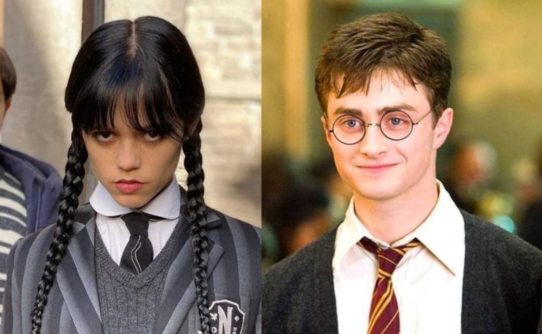 Merlina y Harry Potter tiene similitudes en escenarios y temáticas de la trama. Fuente: Instagram @harry_potter_fan_page__01 y @merlinanetflixserie