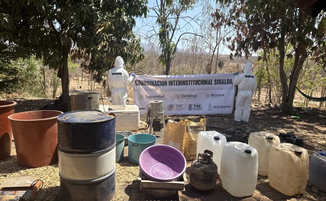 Fuerzas federales desmantelan 20 laboratorios clandestinos en 3 Culiacán, Cosalá y Navolato, Sinaloa (12/04/2025). Foto: Oficial