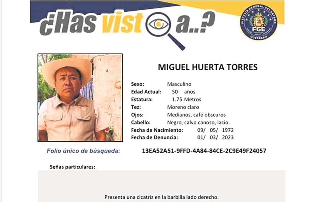 Hace 20 días un grupo armado se llevó al servidor de la nación Miguel Huerta, acusaron pobladores. Volante de búsqueda