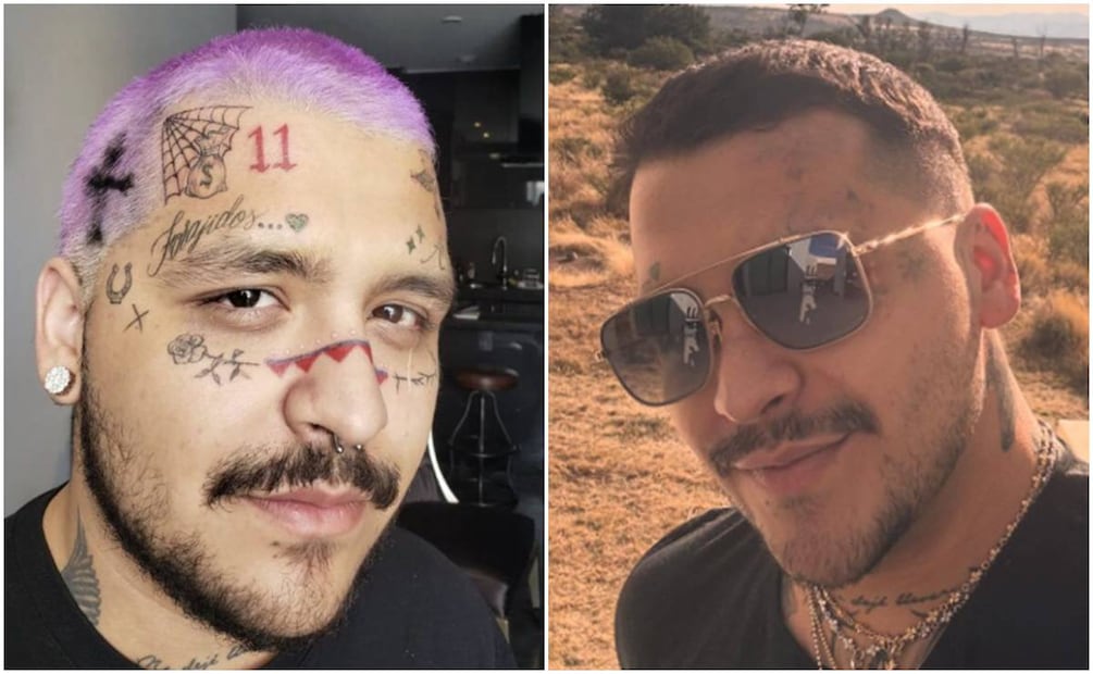 Christian Nodal antes y ahora; los tatuajes de su rostro se han borrado notablemente.