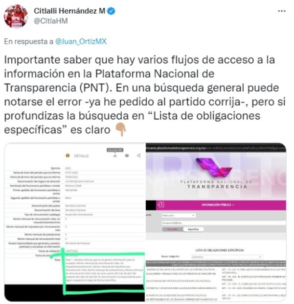 “Hubo un mal registro”: Citlalli Hernández rechaza “dobletear” sueldo