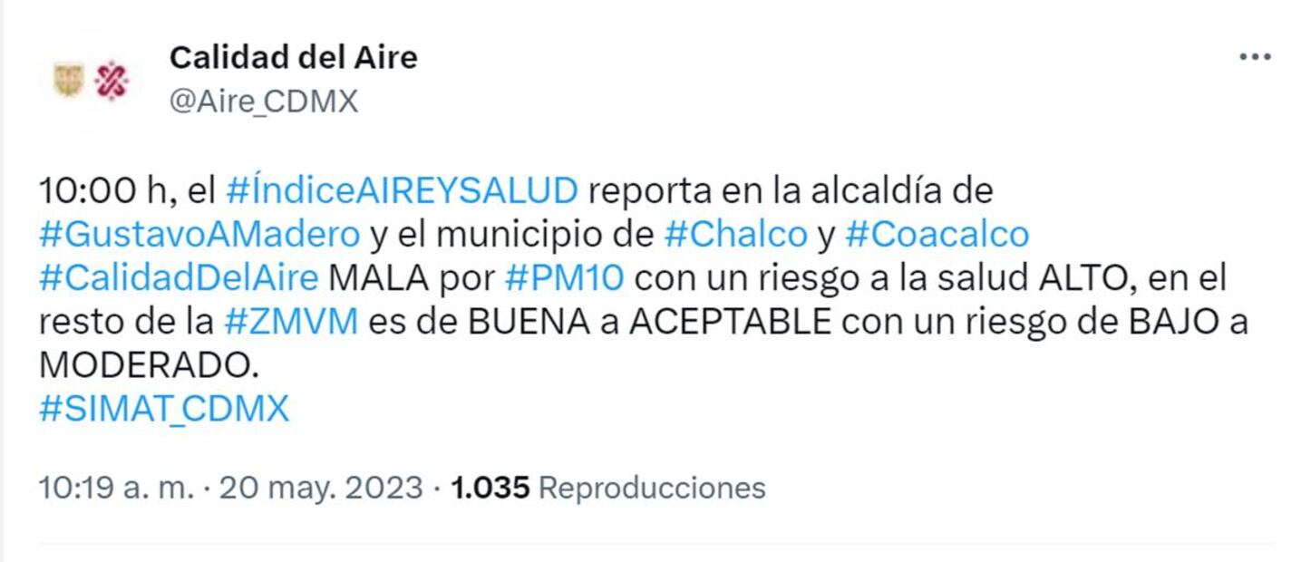 Mala calidad del aire. Foto: Twitter