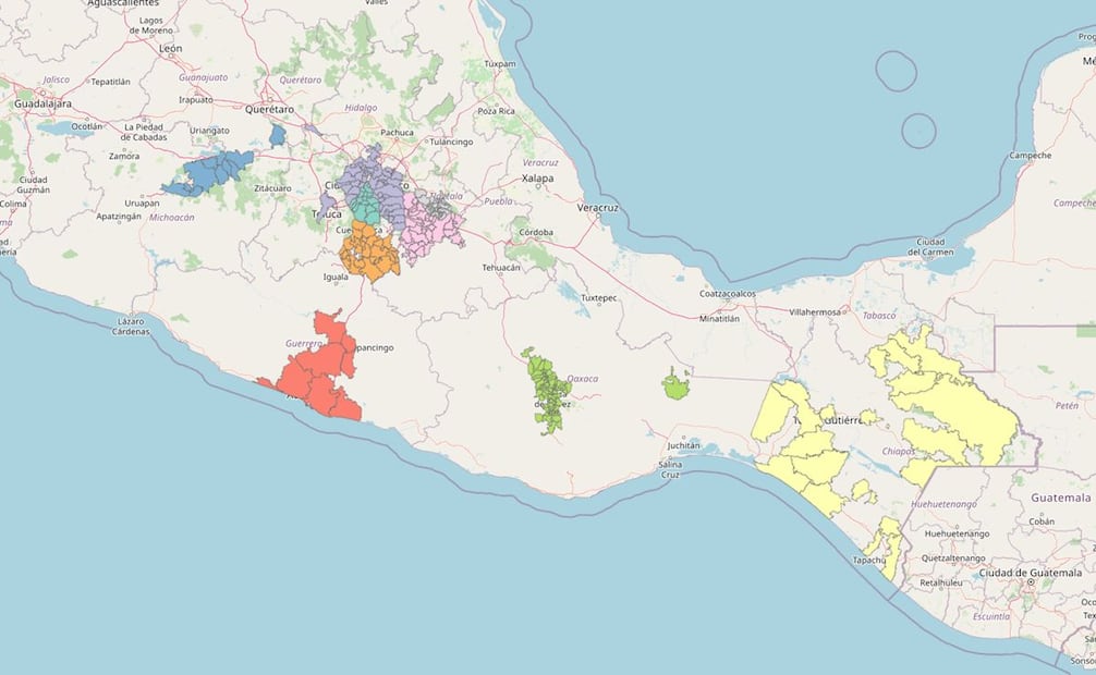 Mapa de estados y municipios en donde sonará la alerta sísmica en el Primer Simulacro Nacional 2026. Foto: Captura de pantalla