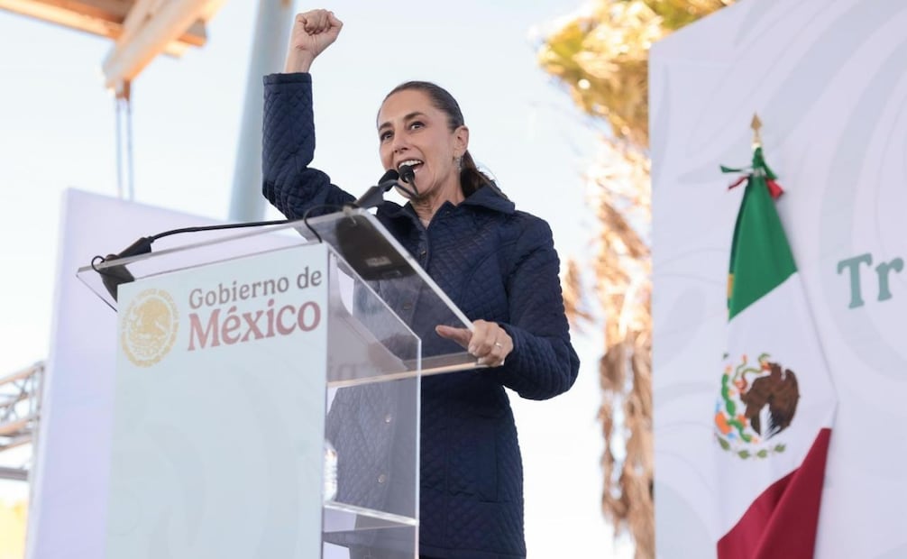 La presidenta de México, Claudia Sheinbaum, durante el seguimiento del Plan de Justicia para los Trabajadores Agrícolas de San Quintín, Baja California. Foto: Especial