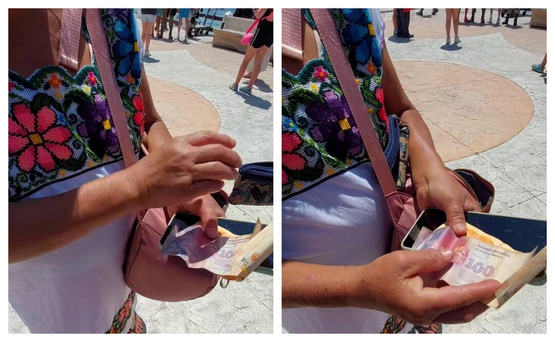 Estafan a artesana yucateca; turista paga blusas bordadas con pesos argentinos. Foto: Captura de pantalla