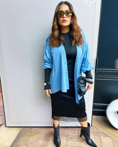 Salma Hayek y Kim Kardashian posaron juntas en desfile de Balenciaga