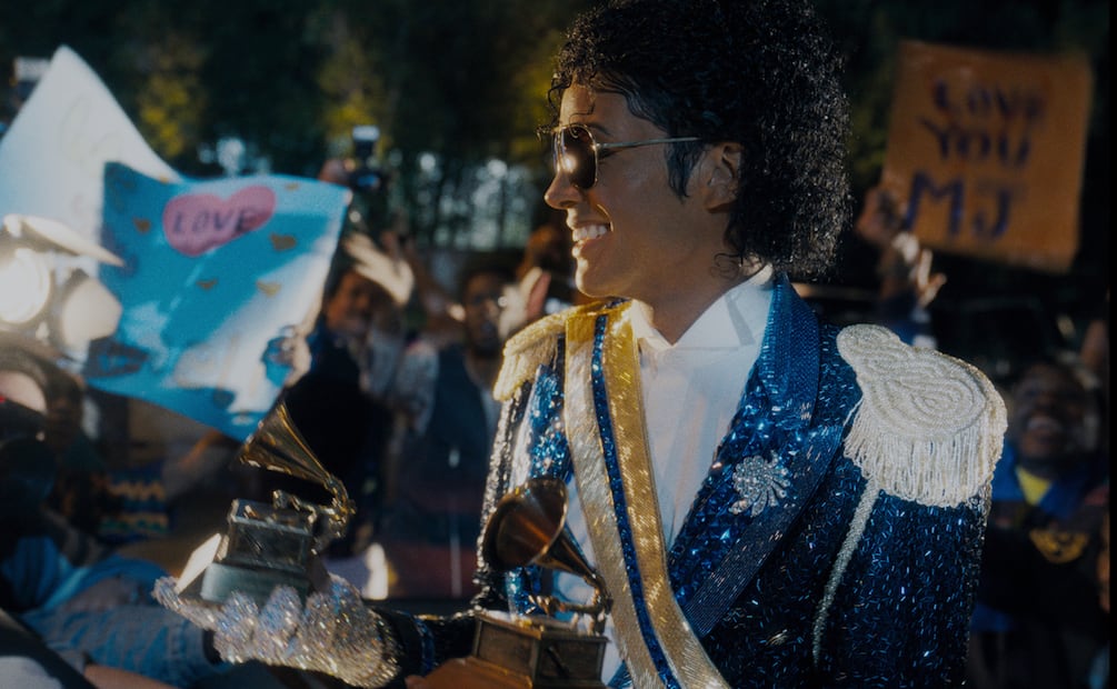 Jaafar Jackson caracterizado como Michael Jackson. 
FOTO: Lionsgate via AP.