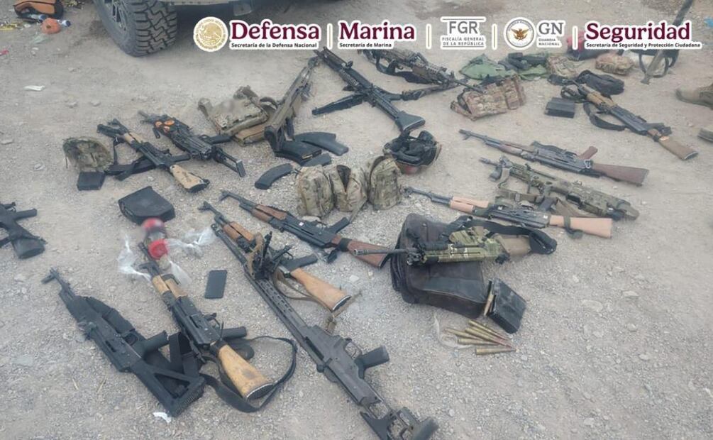 Armas aseguradas por autoridades federales en Chihuahua (02/12/2025). Foto: Especial
