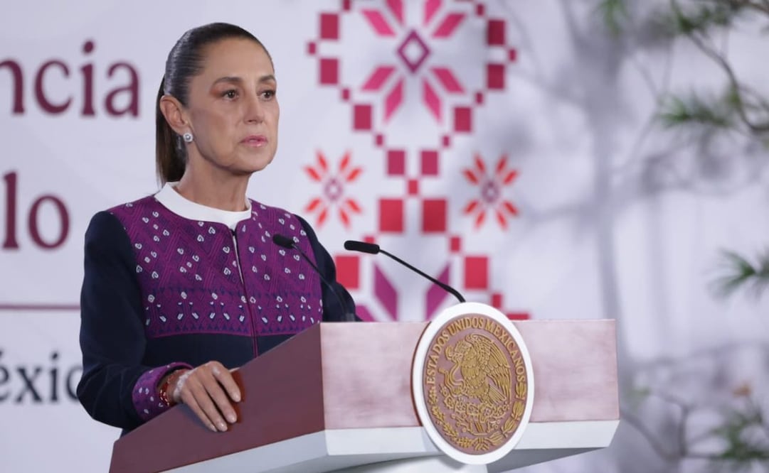 La presidenta Claudia Sheinbaum en la “Mañanera del Pueblo” del 5 de agosto de 2026 en Palacio Nacional. Foto: Fernanda Rojas/ EL UNIVERSAL