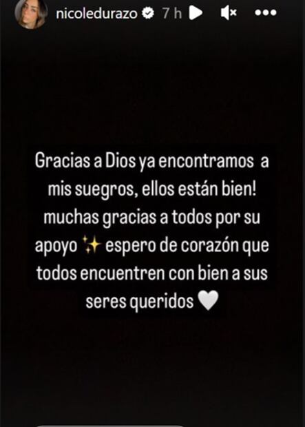 La actriz explicó que después de 30 horas de permanecer sin comunicación, tuvo noticias de su familia pero desconoce su ubicación. Foto: Instagram