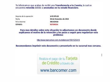 Circula correo apócrifo de BBVA Bancomer que roba información