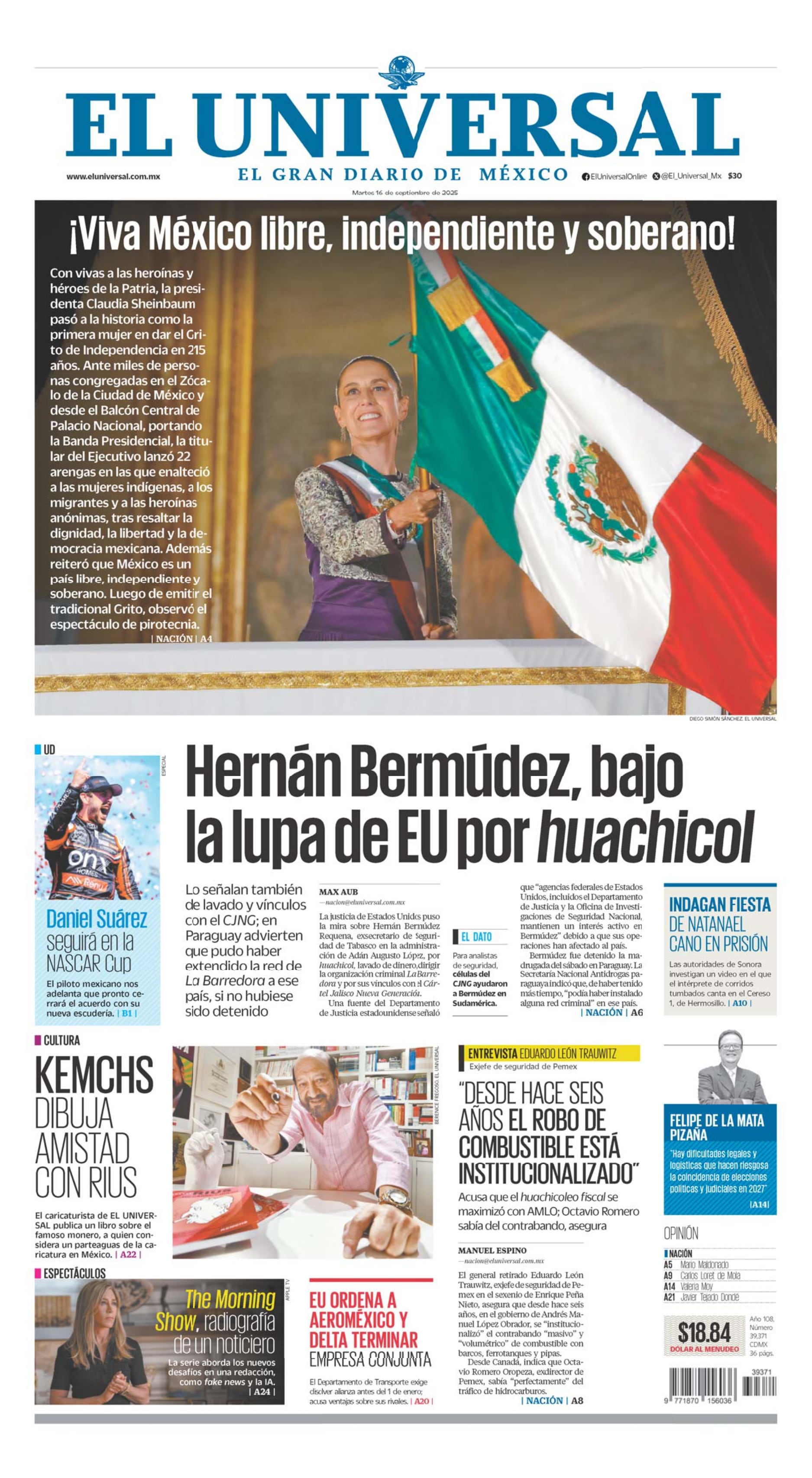 Portada impresa del 16 de septiembre de 2025