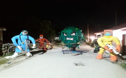 Gana el "Covid-19" concurso de muñecos del año viejo en Yucatán