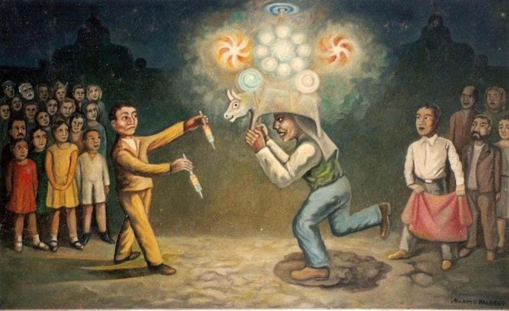 Óleo "Tradición (El torito)", de Máximo Pacheco. Cortesía Víctor García Pacheco