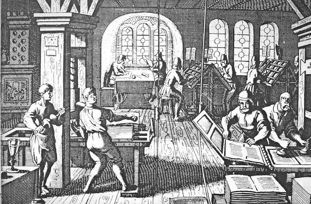 Ilustración de las imprentas poblanas durante el periodo colonial./ Crédito: Fotografía tomada del libro Historia de la imprenta y la tipografía colonial en Puebla de Los Ángeles (1642-1821)