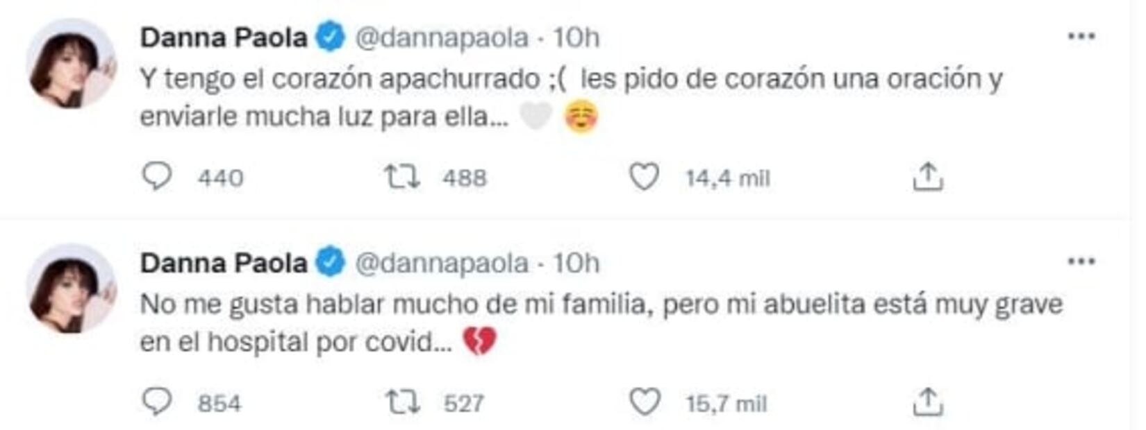 Danna Paola pide oraciones para su abuelita, quien se encuentra muy grave por Covid