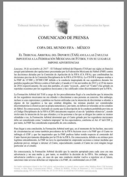 TAS anula multas a la FMF por gritos homofóbicos