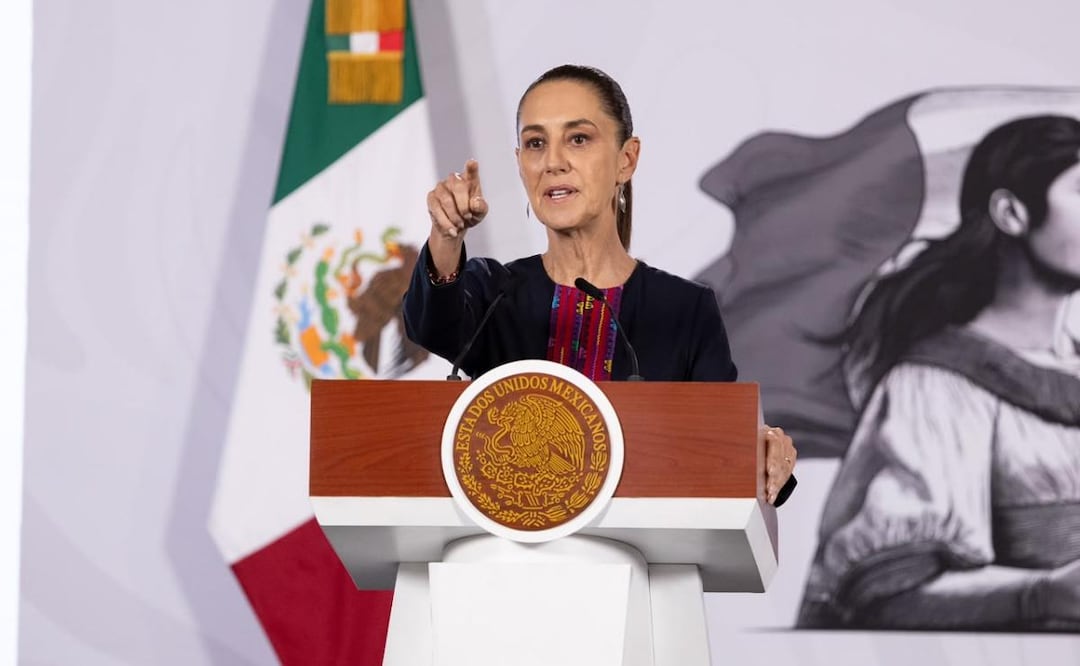 Presidenta Claudia Sheinbaum durante su conferencia de prensa este 10 de julio desde Palacio Nacional. Foto: Hugo Salvador / EL UNIVERSAL