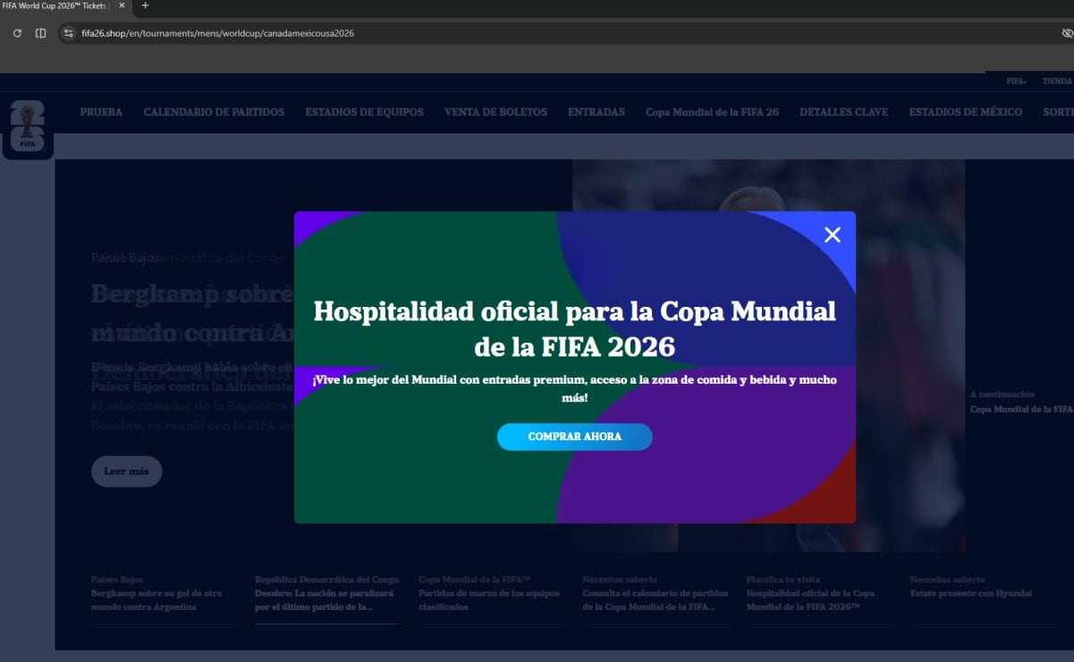 ⚽️Se han detectado sitios falsos que se hacen pasar por páginas oficiales de la FIFA, cuyo fin es robar datos bancarios e información personal de los aficionados