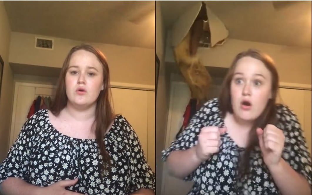 La mujer tropezó en el ático y cayó por el techo / Foto: TikTok @lizziejane_